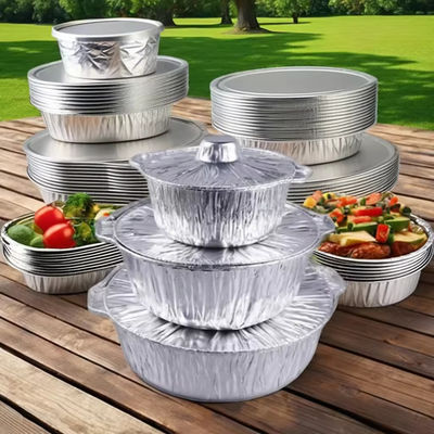 Pâtes à cuire en feuille d'aluminium ronde jetable en feuille d'aluminium lourde avec couvercle en feuille d'aluminium